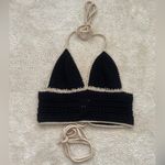 Handmade Black and Tan Triangle Crochet Crop Top Photo 0