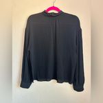Vince 100% Silk Black Shirred Mock Neck Long Sleeve Blouse S Photo 2