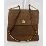 Prestige Vintage suede brown bag with gold hardware & flap closure Photo 1