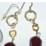 NWOT Eccentric Deep Red Amber Crystal Gold Tone Hammered Fish Hook 2" Earrings Photo 2