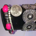 Lot of 4 Silver Tone Pink Enamel Boho Beaded Stretchy Bracelets Photo 3