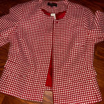 Talbots NWT  Women's Career Red White Polka Dot Wool Blend Tweed Blouse Top Sz 8p Photo 0
