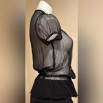 Buttons Just In Time Black Sheer Blouse With Ballon Short Sleeves With Jewel  SZ Photo 2