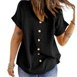 Dokotoo Top Black Chiffon Lace Crochet Button Back Crew Neck Women’s Size XL Photo 1