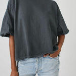 Free People We The  Blossom Tee Sz M Gray Oversized Puff Sleeve Boho Top Grunge Photo 0