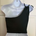 Aerie Rebel Tie One-Shoulder Ribbed Crop Tank Top Dark Green Knit Size Medium Photo 5