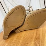 Bamboo  Royce Snake Print Lace Up Cage Wedge‎ Shoes Tan Brown 7.5 Peep Toe Photo 9