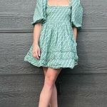 RHODE Green Printed 100% Cotton Hourglass Square Neck Daya Mini Dress Size 6 Photo 0
