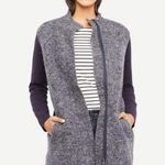 Ann Taylor  Heather Navy Blue Cardigan Longline Full Zip Wool Jacket M Photo 0