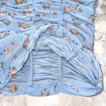 ZARA New  Floral Print Tulle Top Ruched V Neck Elbow Sleeve Shirt Blue Photo 8