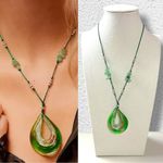 Free People Get Lost Cord Pendant Necklace in Green Gold NEW Bohemian Choker Photo 0