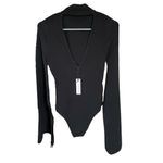 Olivaceous women's size medium black long sleeve ribbed mock neck bodysuit Photo 2