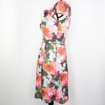 Vintage Flower decor asymmetric neck, Floral print pleated dress Red Size XXS Photo 7