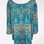 Vinmatto Teal Paisley Print Tunic Top 3/4 Sleeve Large Blue Photo 0