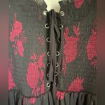 Torrid Lace Up Dress 1X Red Black Floral Smocked Layered Milk Maid Fairy Goth Photo 5