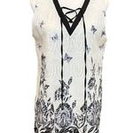 Kamana Butterfly Lace Sleeveless Tunic Blouse Lace Up Neck White Black Size M Size M Photo 2