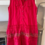 Ginger Red Embroidered Sleeveless Mini Dress Button Down Size Medium Photo 0