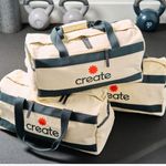 New Limited Edition Create Cream & Gray Canvas Travel Duffle Bag Photo 3