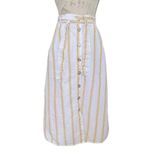Cynthia Rowley Womens Skirt 100% Linen Striped Yellow Pockets Tied Midi Medium Photo 1