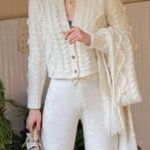 Japanese Kawaii Cottage Cream Beige Floral Knit Thick Cardigan Sweater Jacket Tan Size XS Photo 0