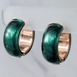 Vintage Clip On Earrings Statement Green & Gold Tone Chunky Large Hoops Photo 0