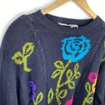Catalina  Vintage Navy Blue Floral Knit Crewneck Sweater Women's Size Large L Photo 3