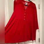 NWT Serengeti Size 1X Red Lace 3/4 Sleeve Henley Pintuck Pleated Tunic Top Photo 2