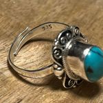 Sterling Silver Vintage Turquoise Filigree 925  Adjustable Ring Photo 13
