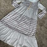 Lucky Brand Zolucky Women’s Striped Greige and White Long Sleeve Maxi Dress Sz Large Photo 0