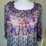 Say What? VTG Say What? Boho Sheer Peasant Blouse Purple Paisley Print Ruffle Neck Size L Photo 1