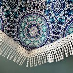 C Est 1947 Women's Blue White Cold Shoulder Kimono Tassel XL Dress Cover Up Photo 7