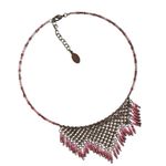 Guess Gunmetal Mesh & Beaded Choker Necklace | Pink Purple Seed Beads Statement Photo 6