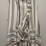 Cream and Brown Asymmetrical Wrap Midi Skirt Size XL Photo 0