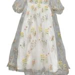Women's Floral Embroidered Corset Maxi Puff Sleeve Dress in White, Size 12​​ White Photo 0