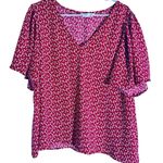 LC Lauren Conrad Lauren Conrad Red Heart Print Flutter Sleeve Blouse V-Neck Size XL Photo 0