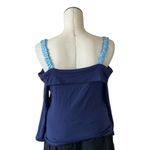 Free People NWOT  Off The Shoulder Long Sleeve Lace Trim Top Navy Photo 3