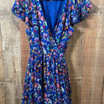 Moulinette Soeurs Anthropologie Silk Floral Wrap Dress Size 8 Cobalt Blue Slip Photo 0