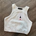 ZESICA White Fitted Crop Tank Top Photo 3