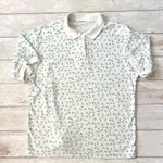 Macy's Women’s L/G White Short Sleeve Polo Shirt Small Floral Blue Flowers Size Large Photo 0