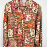Jonathan Martin Vintage Silk Button Up Top Womens Large Pink Patchwork Boho Cottage Indie Hippie Photo 0