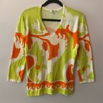 Cache  Green Orange Beaded 3/4 Sleeve V-neck Pullover Sweater Women's size Large Photo 0
