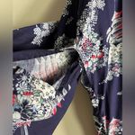Vintage Japanese Cotton Kimono Navy Floral Pagoda Print Made in Japan Blue Size L Photo 5