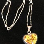 Sterling Silver 925  And Mixed Baltic Amber Heart Necklace Photo 0