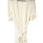 Escada Size XS Cream Silk Blend Open Knit Short Sleeve Belted Cardigan Top Photo 0