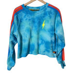 Aviator Nation  Cropped Classic Crew Sweatshirt Tie Dye Blue Neon Rainbow Photo 0