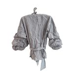 Ralph Lauren Lauren White Striped Top Tiered Puff Sleeve Small Whimsical NEW $80 Photo 5