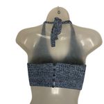 Blue & White Knit Halter Crop Top Button Back Neck Tie M festival boho hippie Size M Photo 2