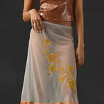 Anthropologie  Embroidered Floral Boho Sheer Midi Skirt Size XXS NWT Photo 0