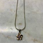 Sterling Silver Pink Stone Plumeria Hawaiian Flower Pendant Necklace 16” Photo 1