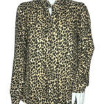 J Crew Shirt Womens XS Brown Black Cheetah Leopard Drapey Edgy Office Casual‎ Photo 0
